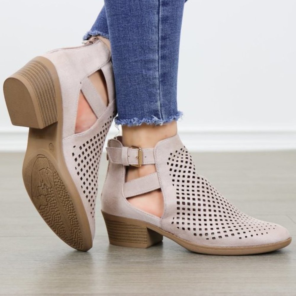 Rose Pink Spring Open Perforated Ankle Booties - Picture 6 of 8